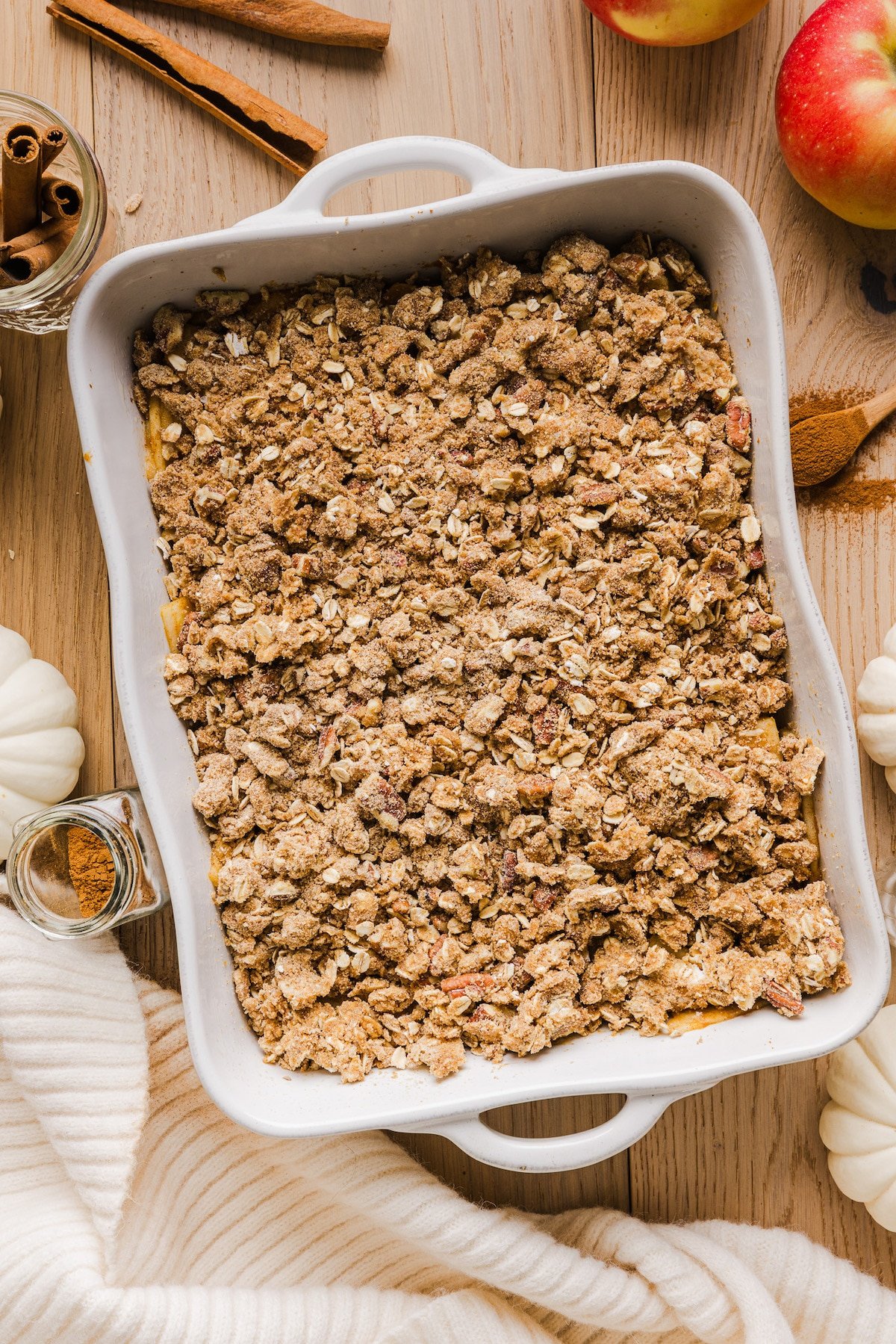 Apple pumpkin crisp before being baked.