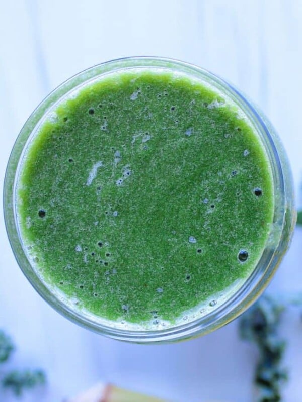 Overhead shot of detox island green smoothie from Tropical Smoothie Cafe.