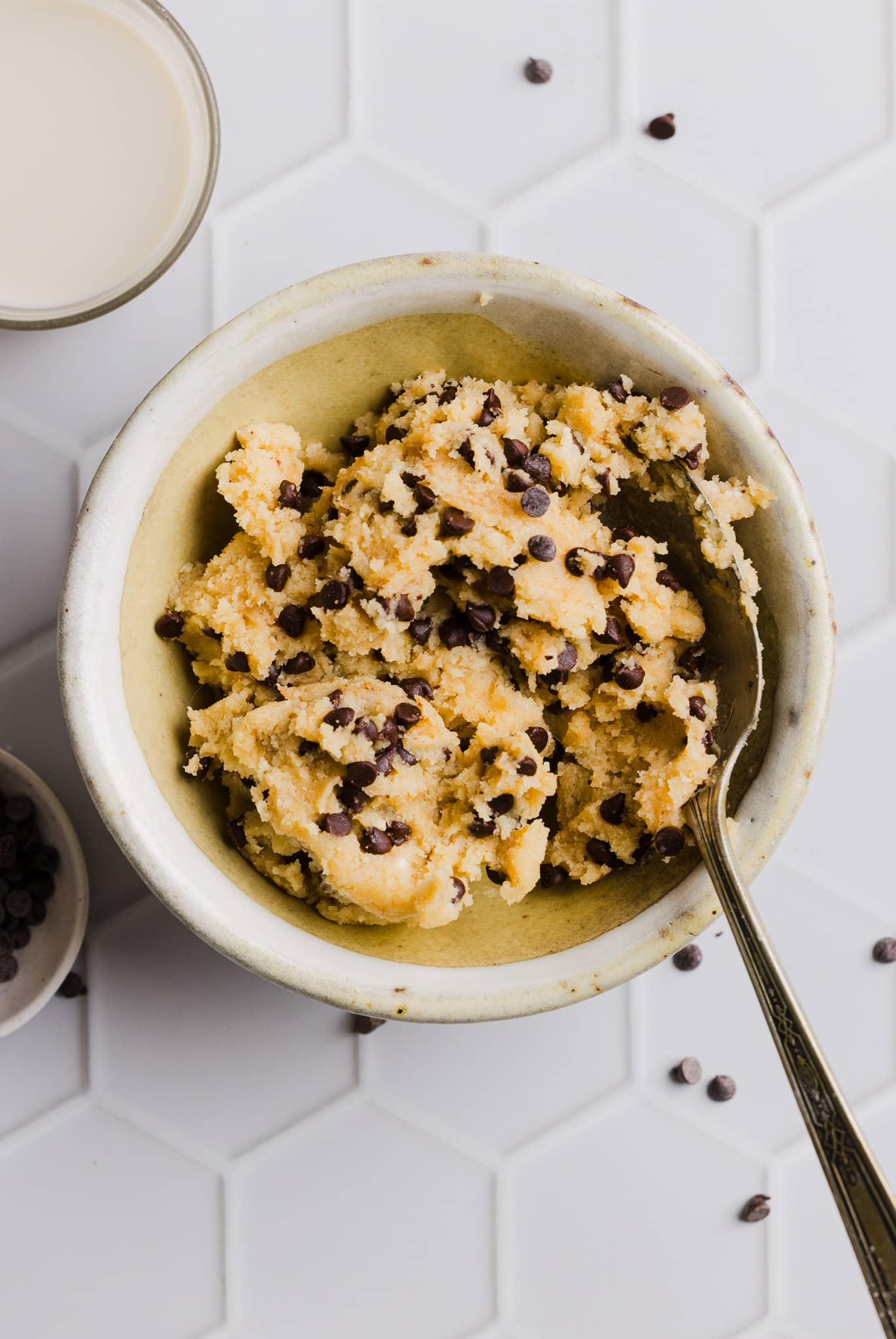Cottage cheese cookie dough mixed up in a bowl.