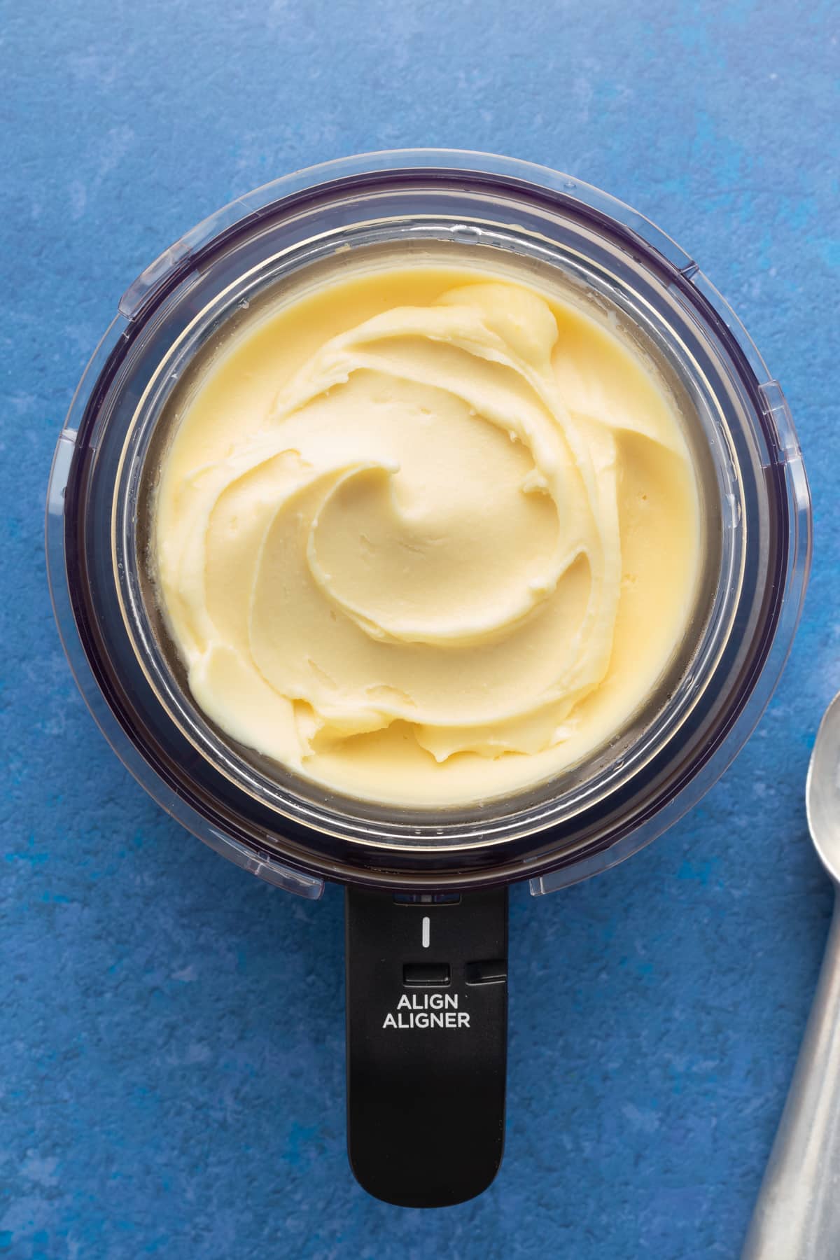 Protein ice cream in a Ninja Creami container out of the machine.