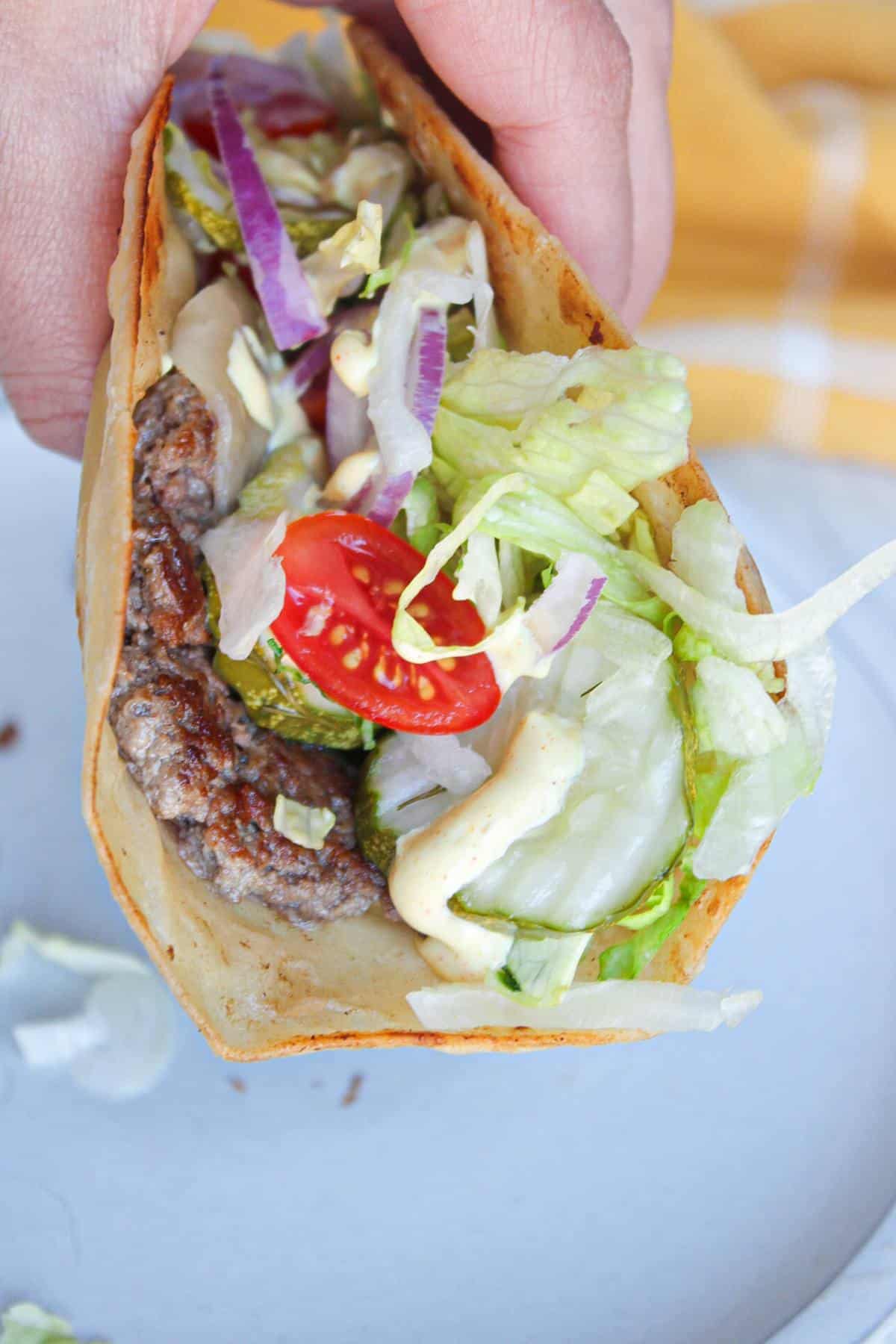 Viral Smash Burger Tacos (Big Mac Tacos) - The Balanced Nutritionist