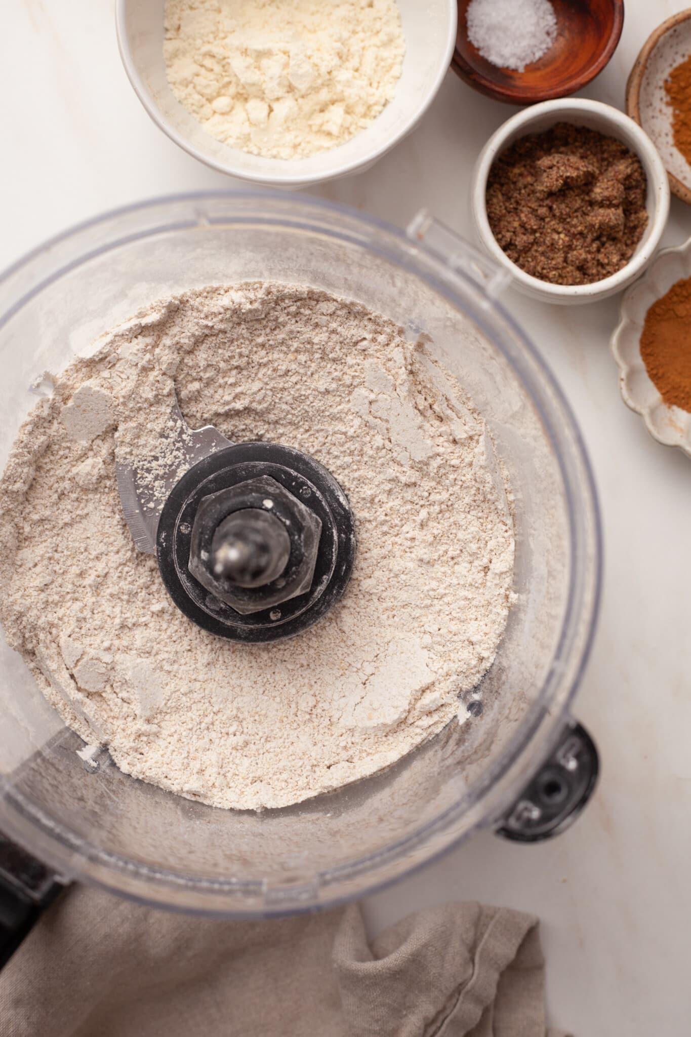 Oats blended in a food processor.