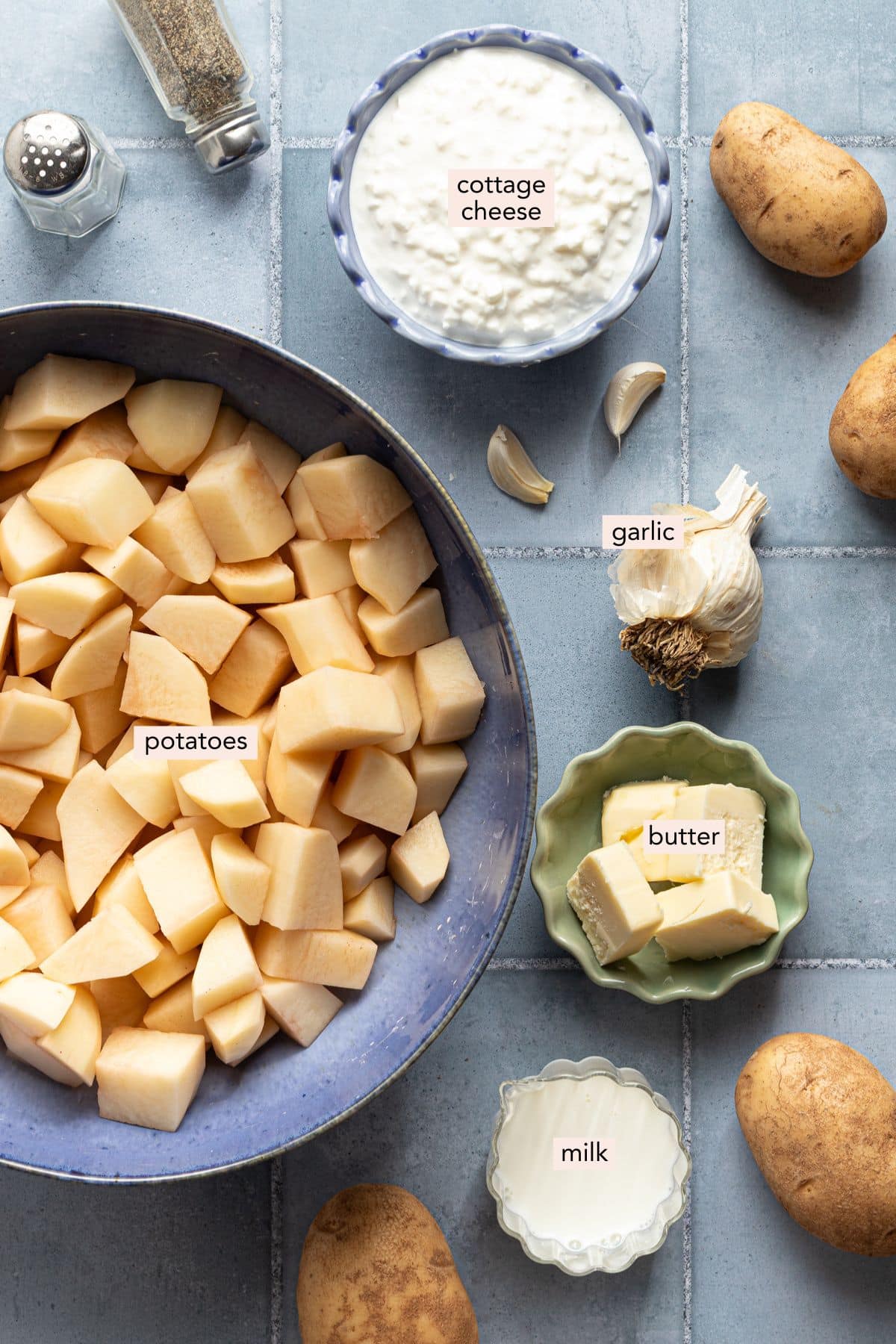 Ingredients for cottage cheese mashed potatoes