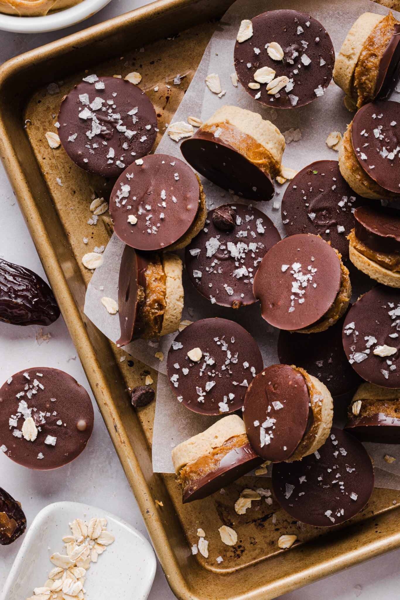 Healthy Twix bites on a pan