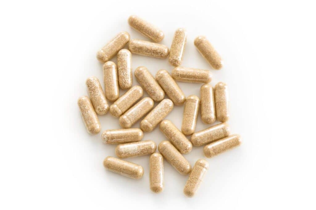 Supplement pills on a white background.