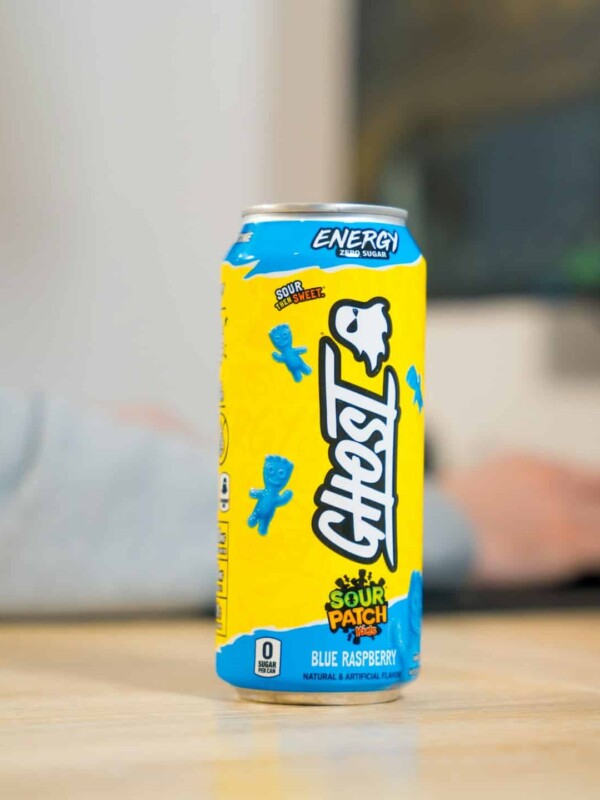 A can of Ghost Energy drink on a table.