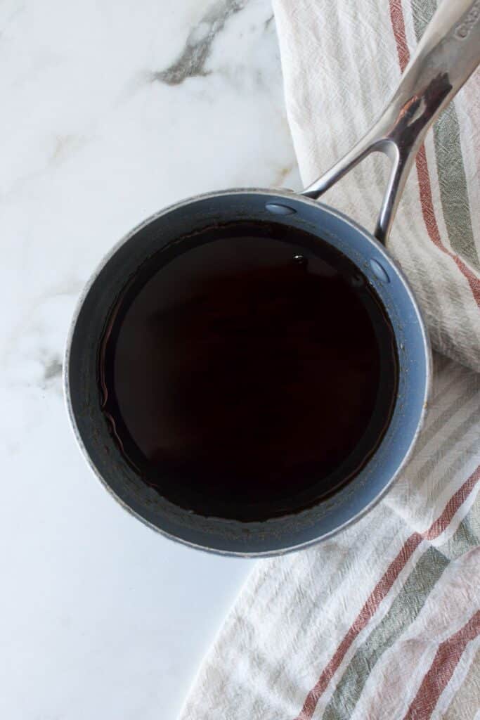 Sugar cookie coffee syrup in a small saucepan. 