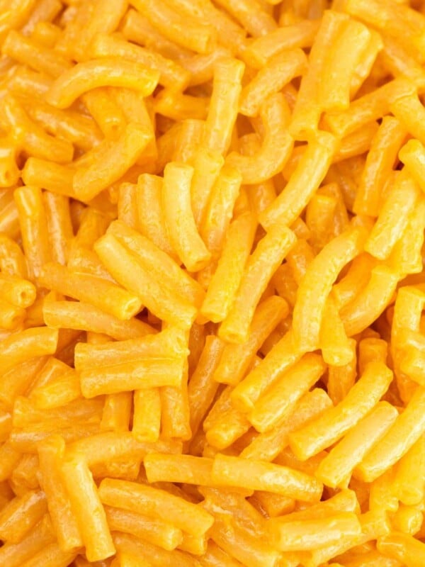A close up shot of boxed mac and cheese.