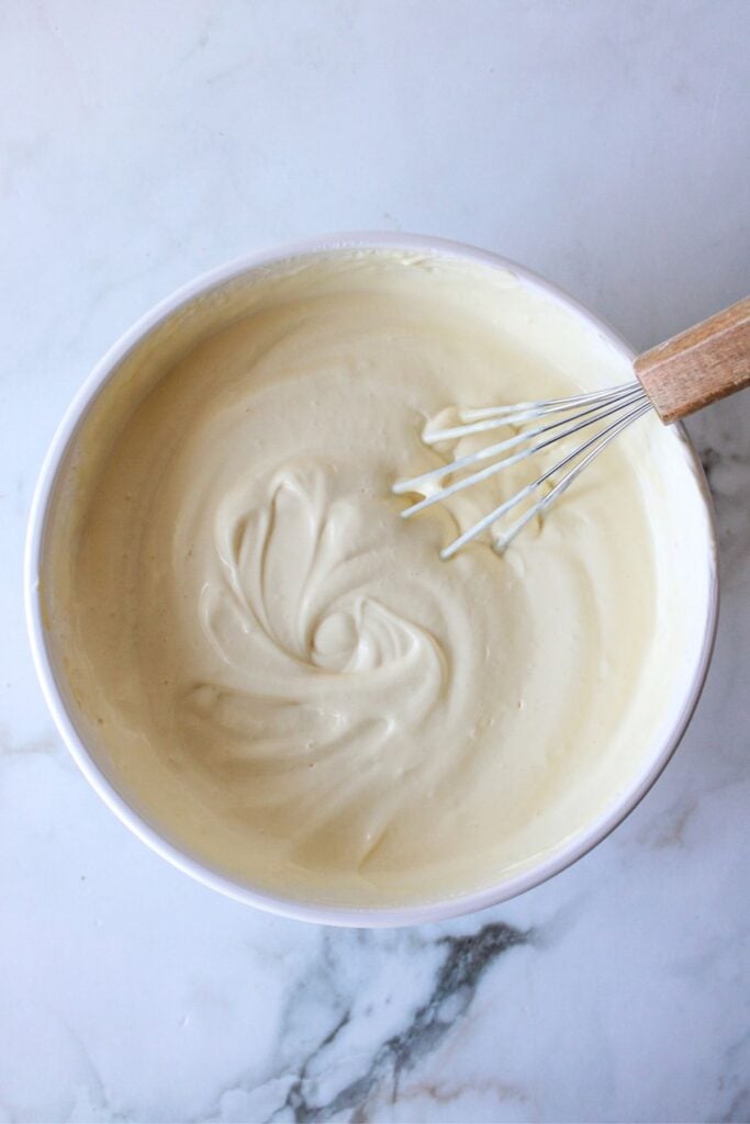 Vanilla Greek yogurt pudding mixed with whipped topping.