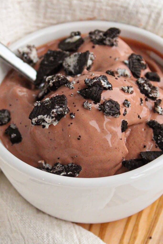 Cottage cheese Ninja creami ice cream in a white bowl.