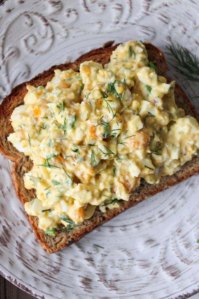 Cottage cheese egg salad on a slice of toast.