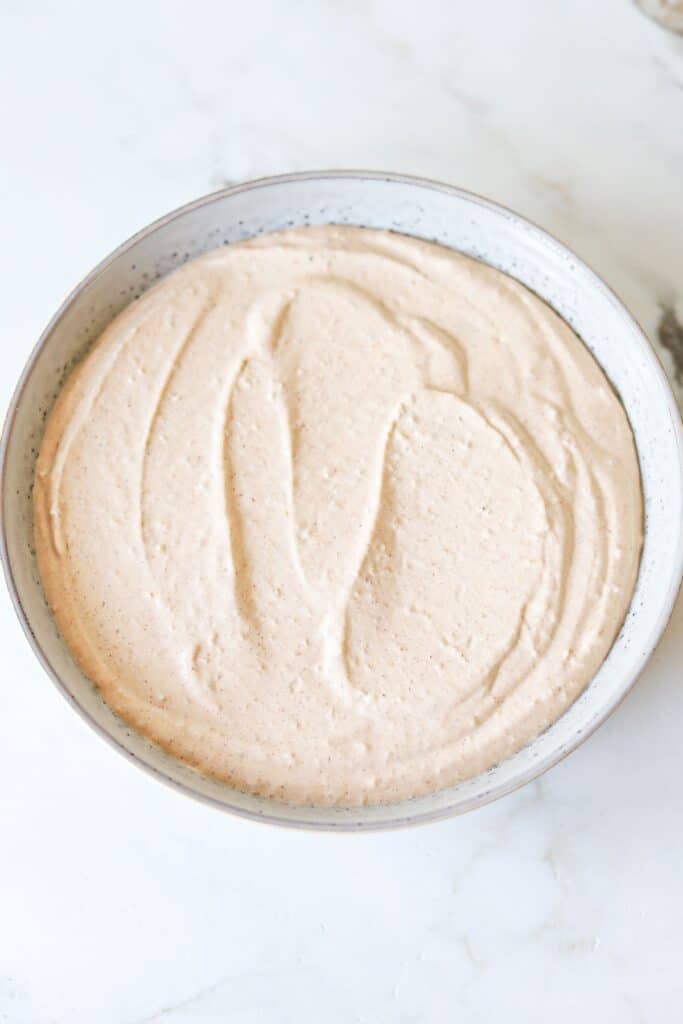 Cottage cheese taco dip blended in a bowl.