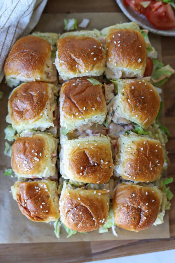 An overhead shot of ground turkey sliders.