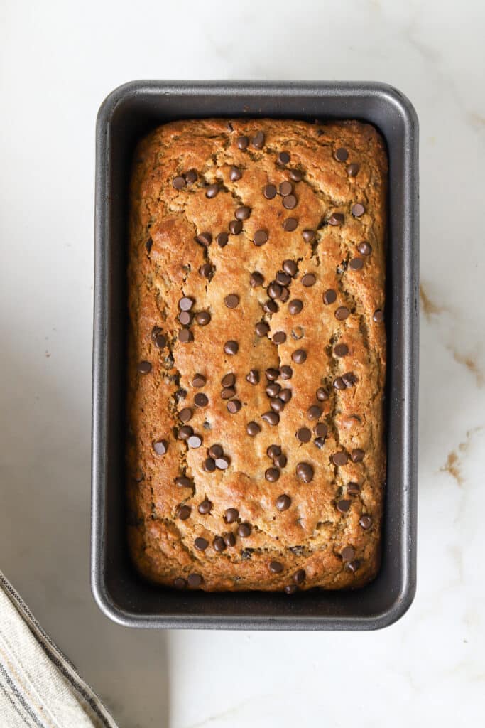 Kodiak banana bread baked in a pan.