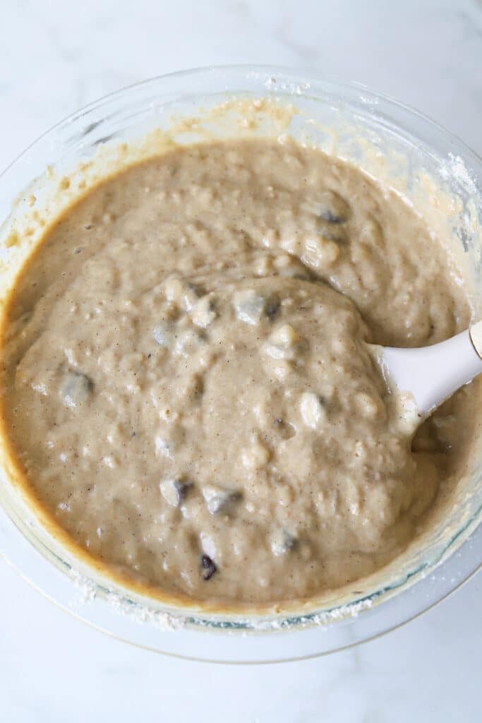 Kodiak banana bread batter in a bowl.