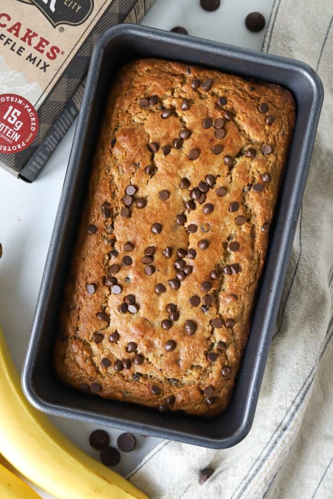 Kodiak banana bread baked in pan.