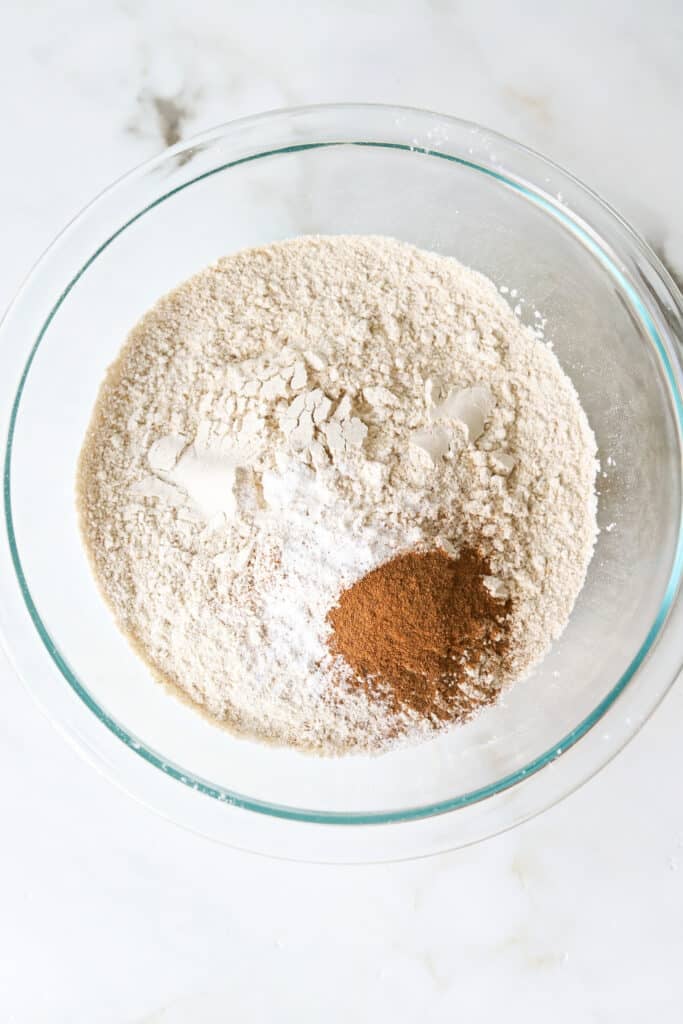 Kodiak banana bread dry ingredients in a bowl.