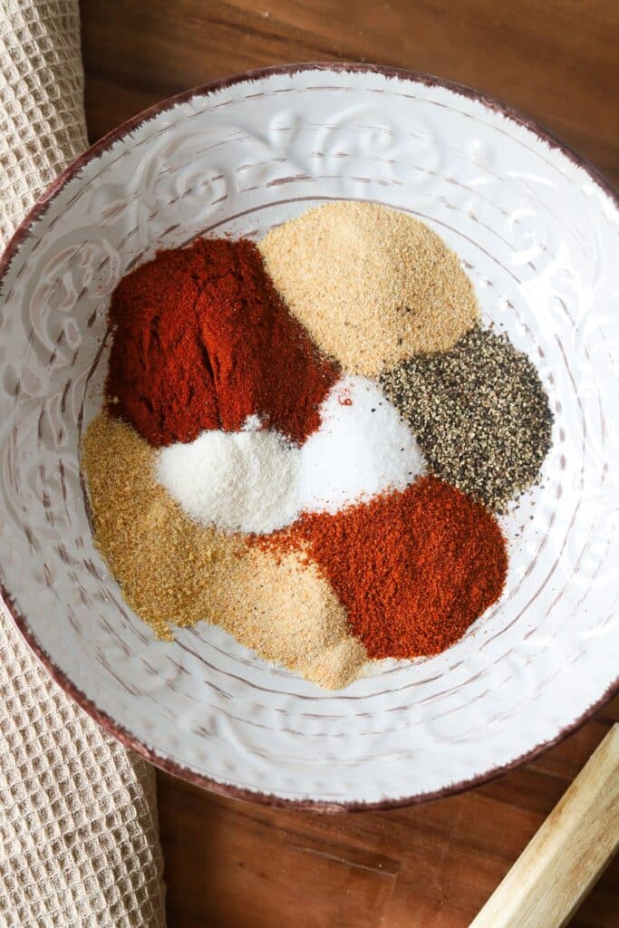 Spices in a bowl for buffalo chicken seasoning.