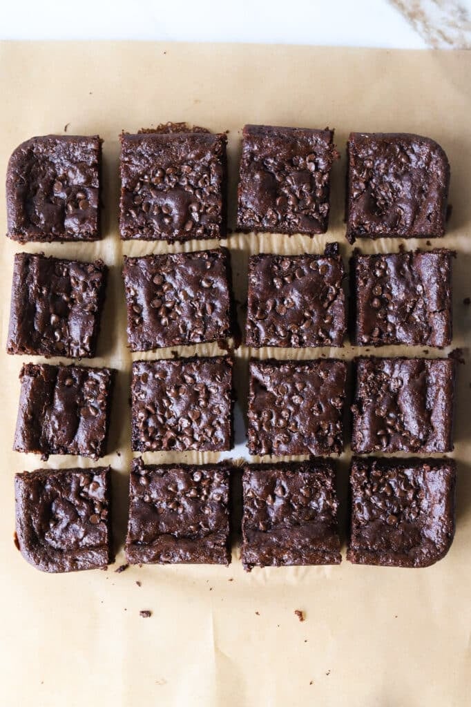 Cottage cheese brownies sliced.
