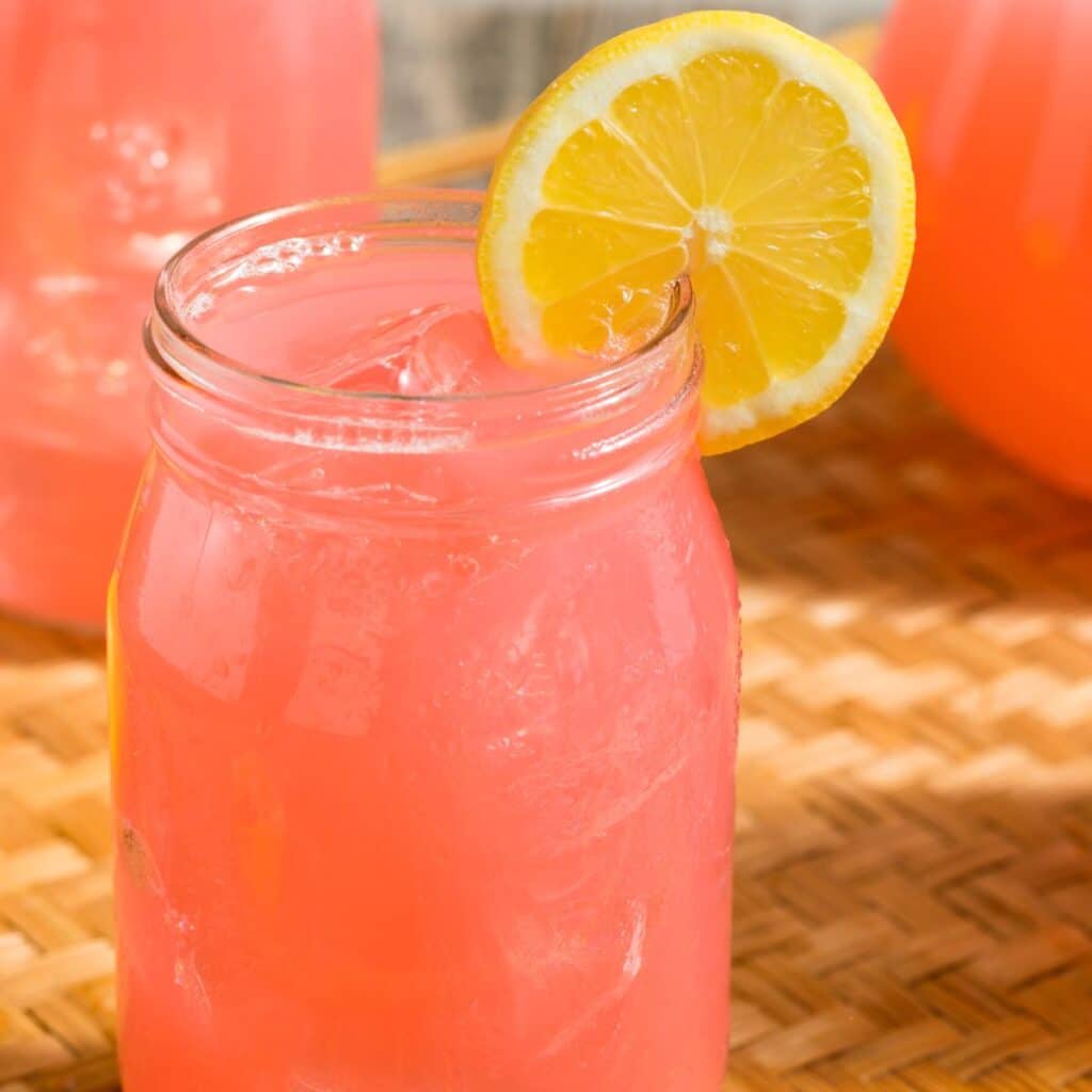 A glass of pink lemonade.