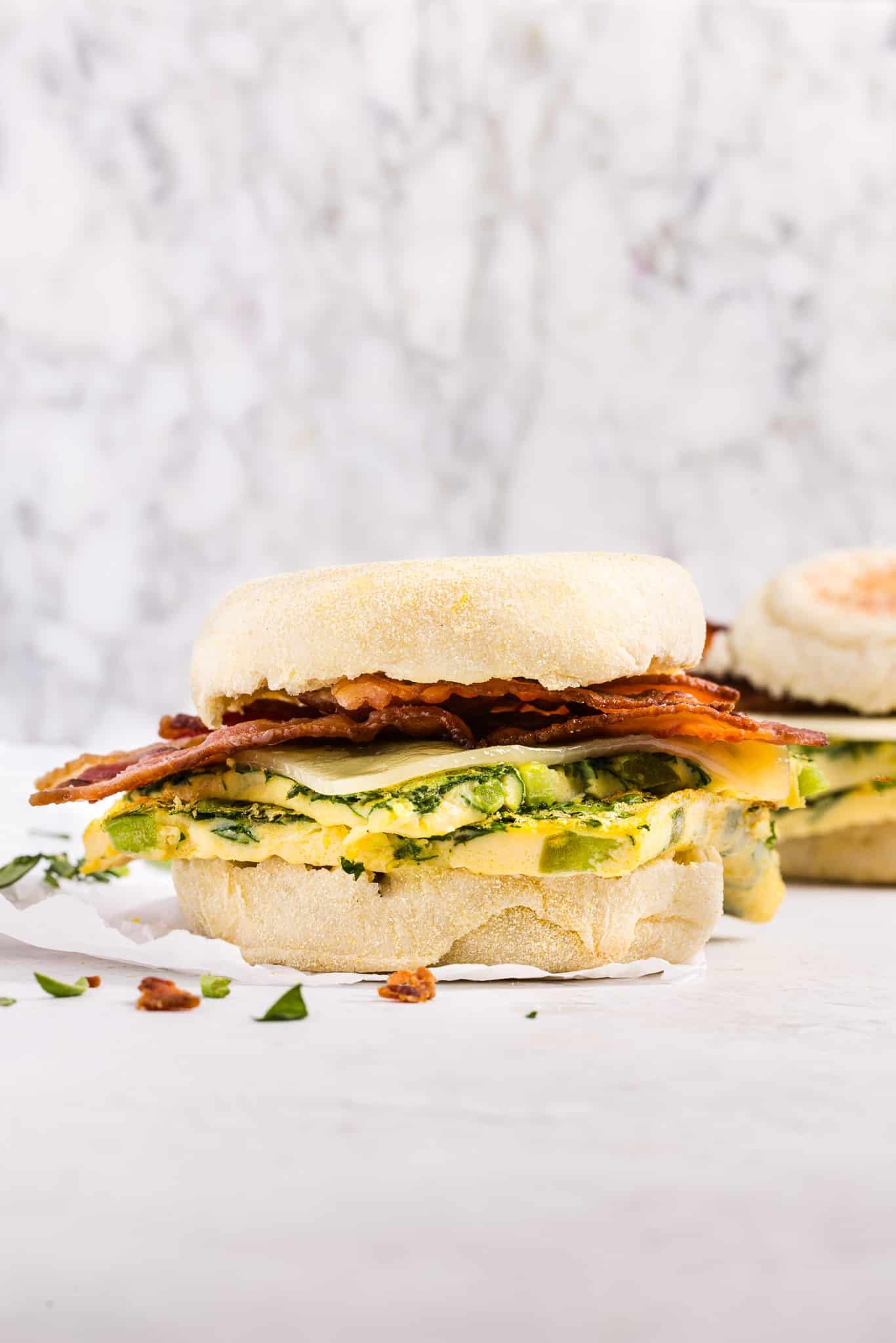 An egg sandwich made with sheet pan eggs.