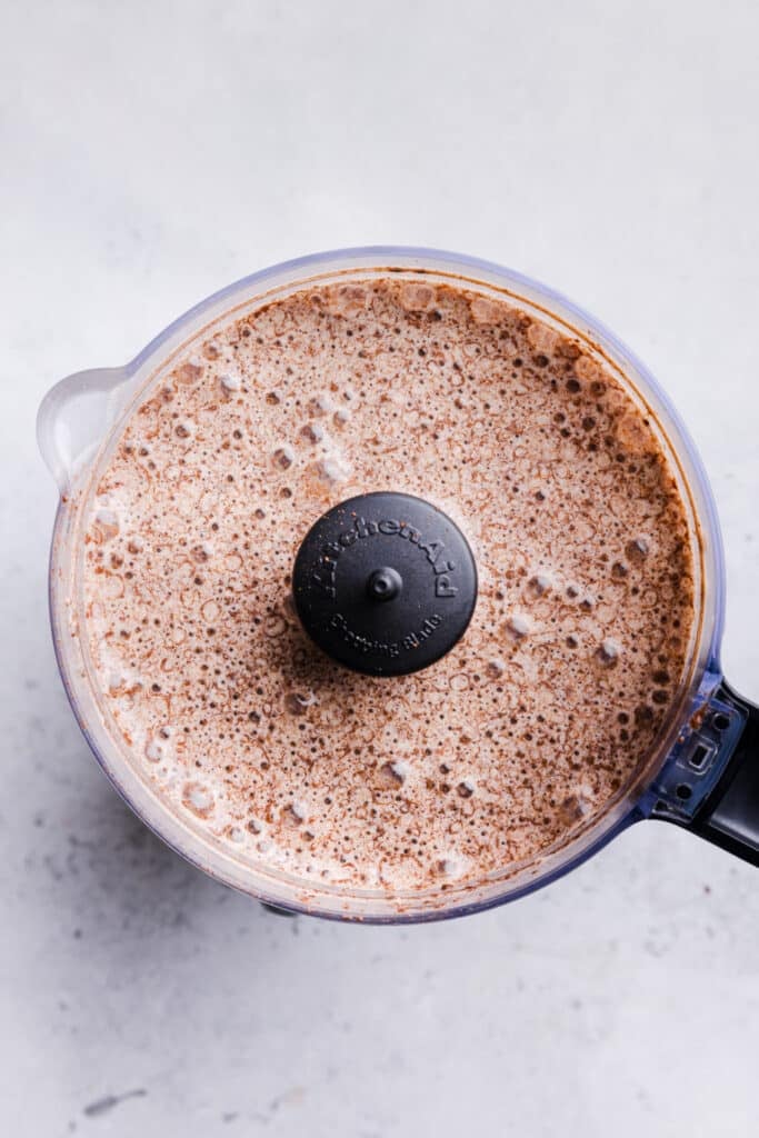 Chia seed pudding blended in a food processor.