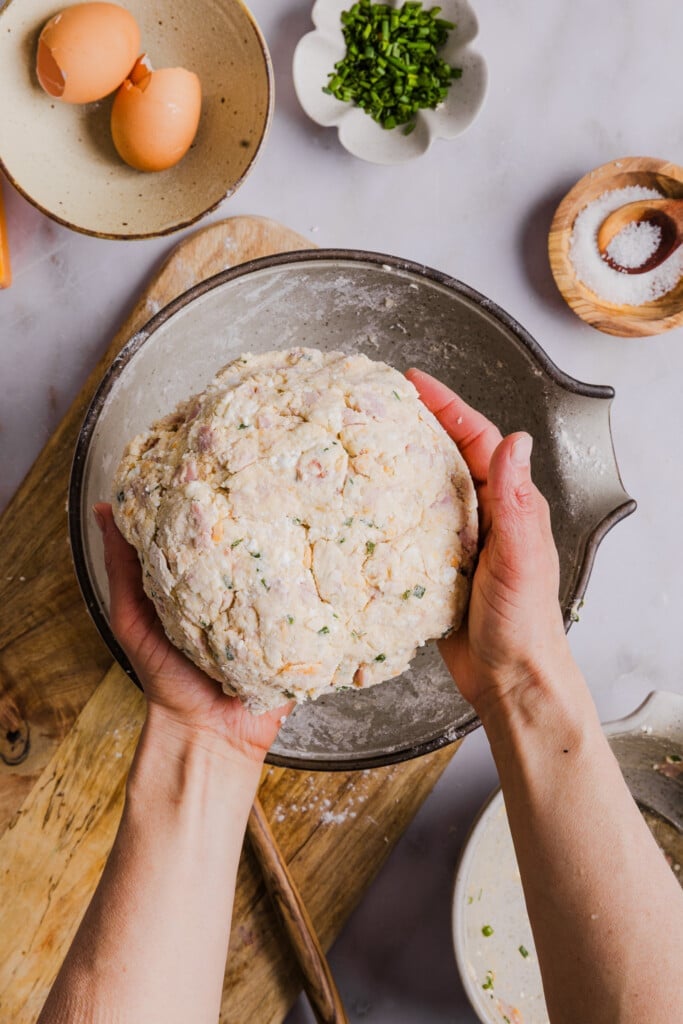 Protein biscuit dough formed in a large ball.