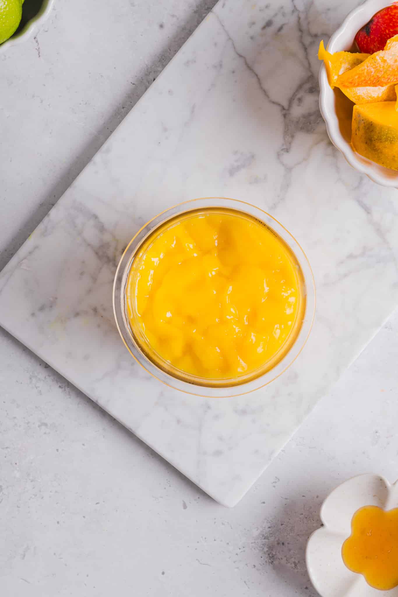 The blended mango sorbet in the Ninja Creami.