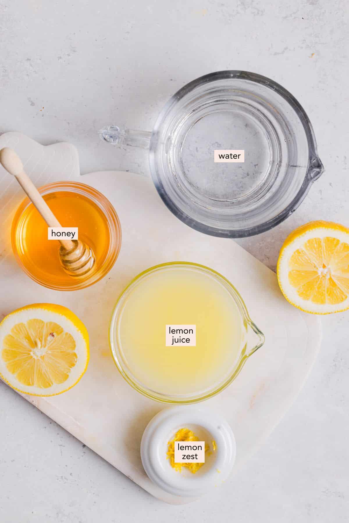 Ingredients for Ninja Creami lemon sorbet, labeled.