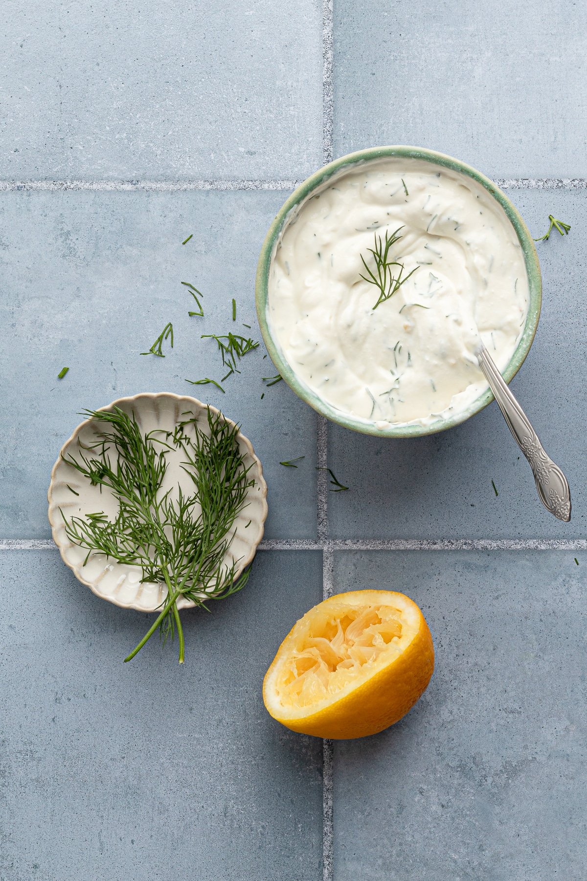 Greek yogurt dill dip for zucchini fries.