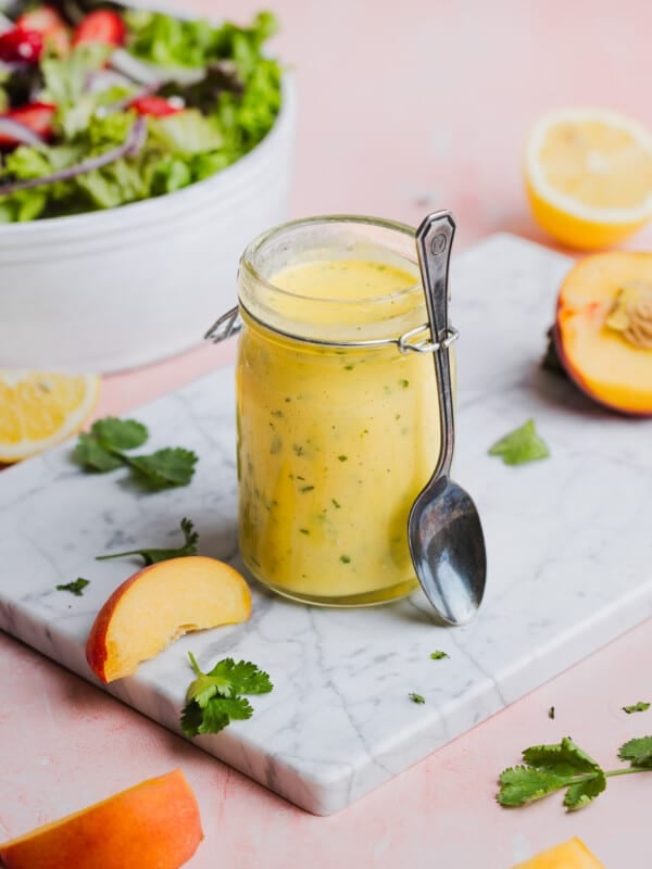 A jar of peach vinaigrette.