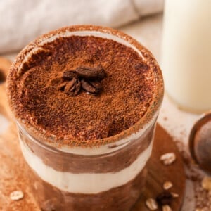 Overhead image of tiramisu overnight oats.