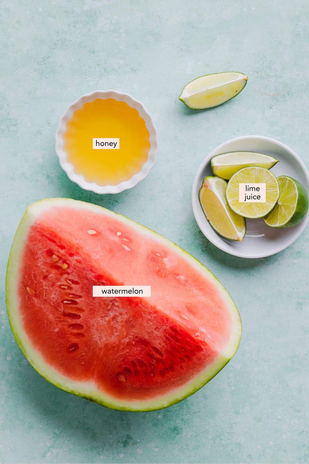 Labeled ingredients for Ninja Creami watermelon ice cream.