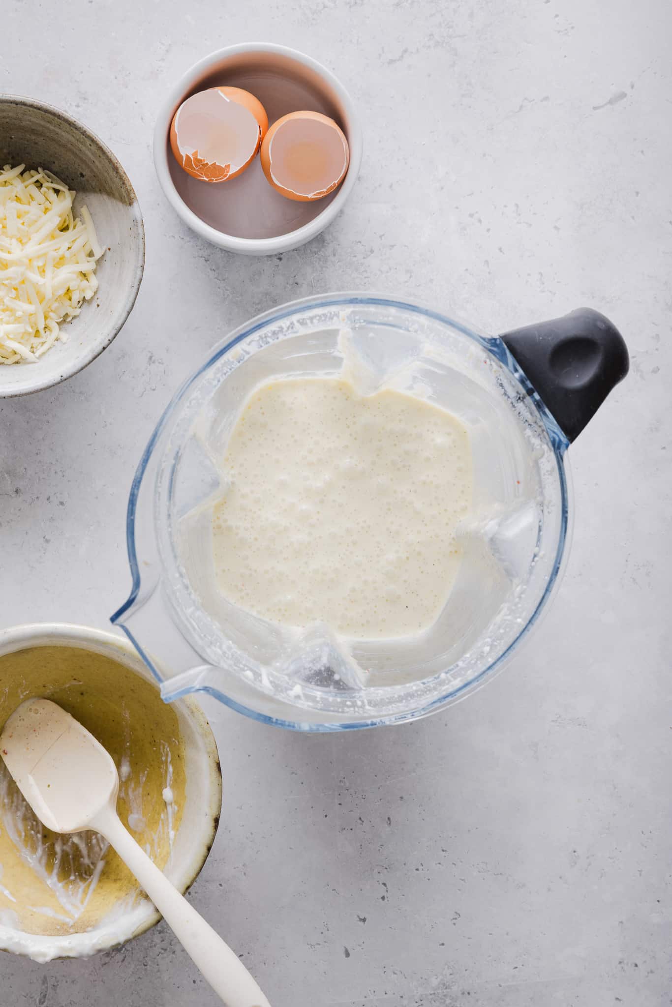 Eggs, cottage cheese and spices blended in a blender.