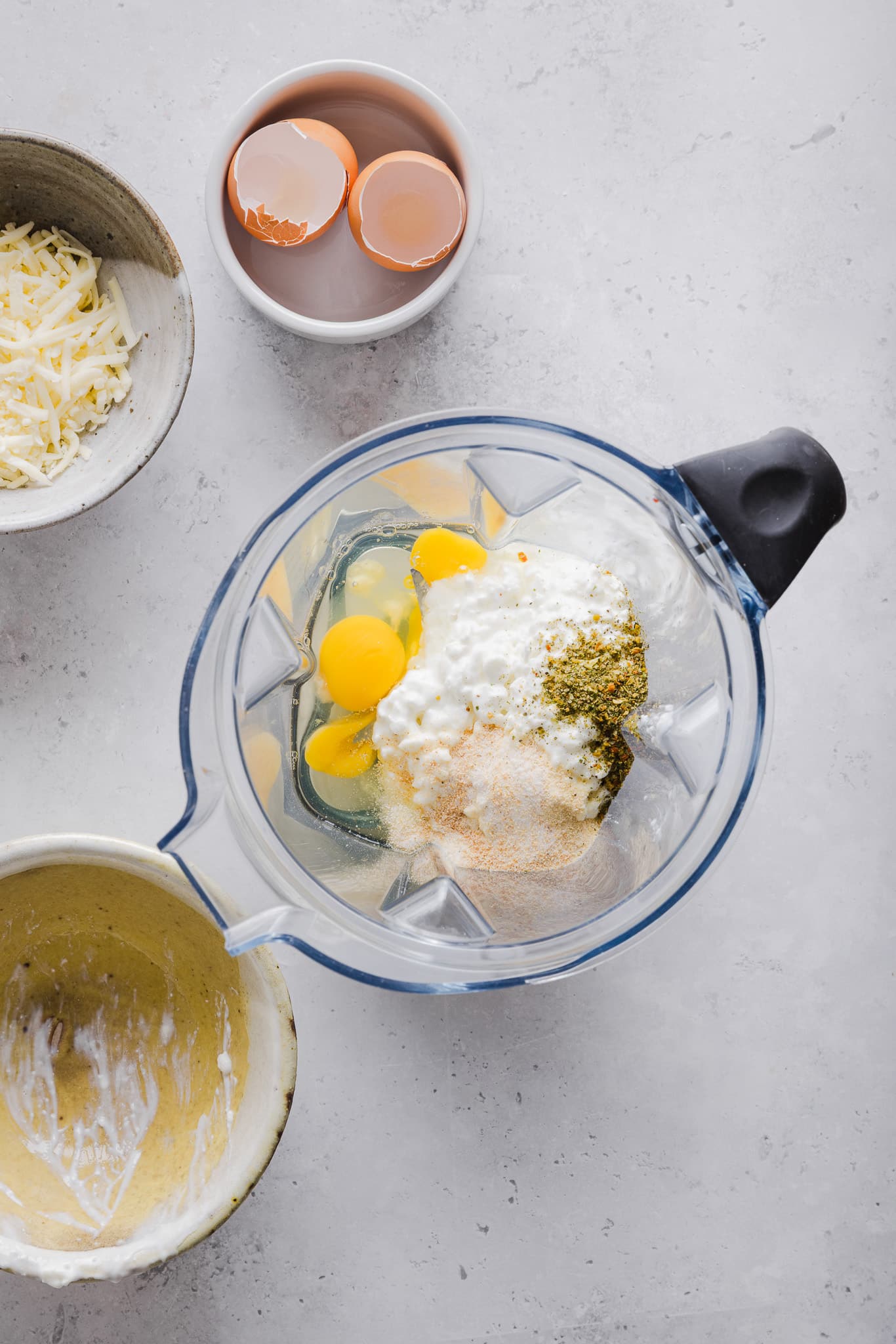Eggs, cottage cheese and spices in a blender.