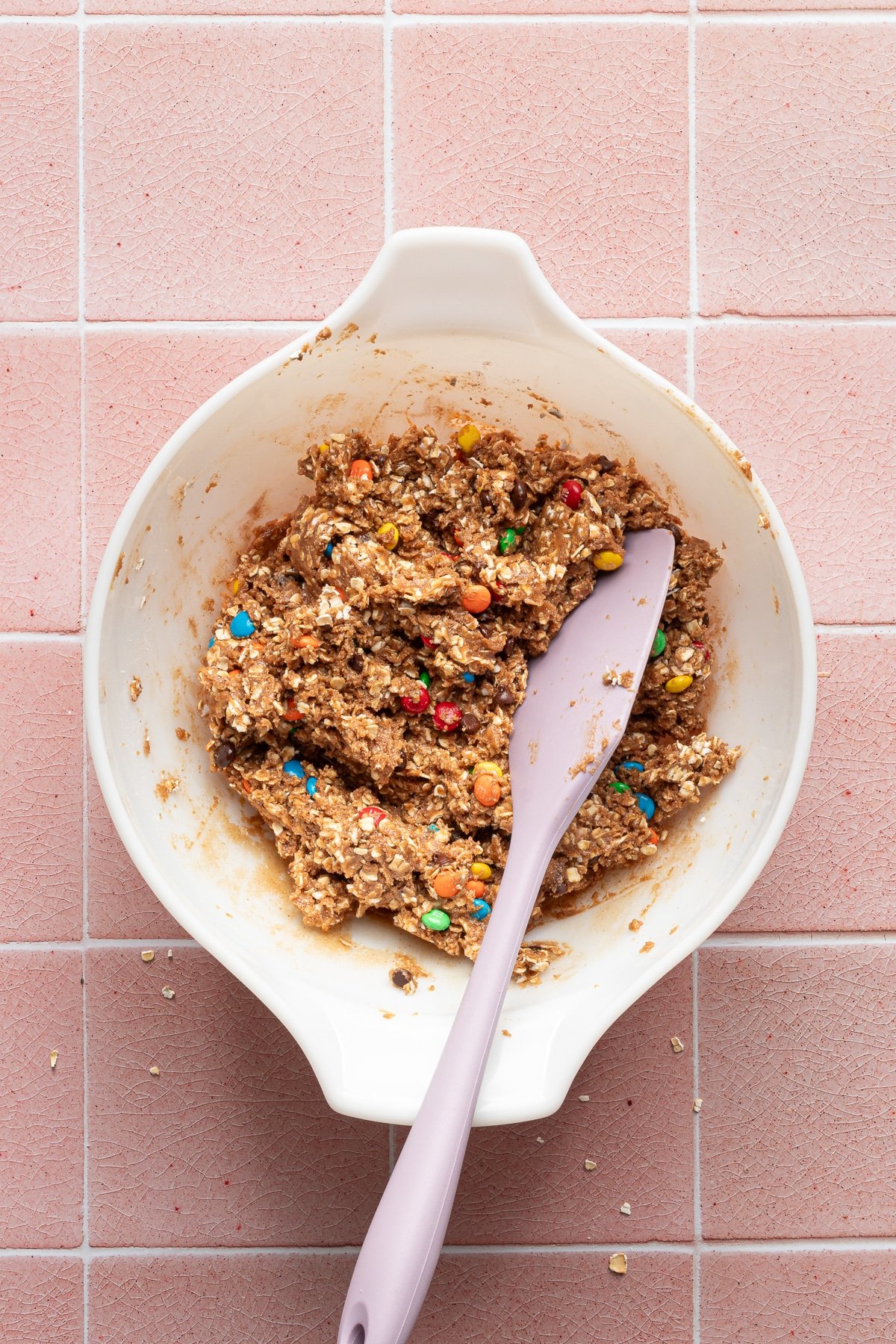 Monster protein ball mixture in a large white bowl.