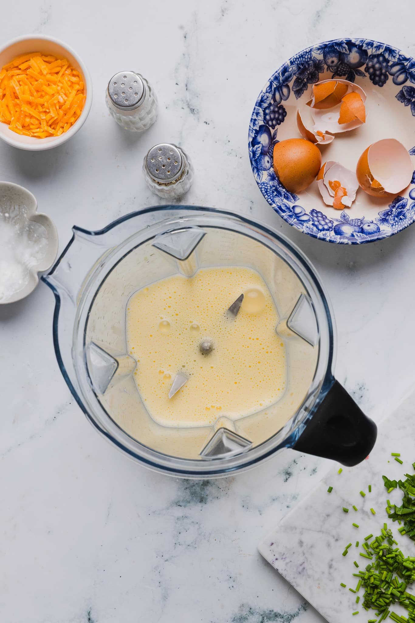 Eggs, cottage cheese, and salt blended together (in a blender).