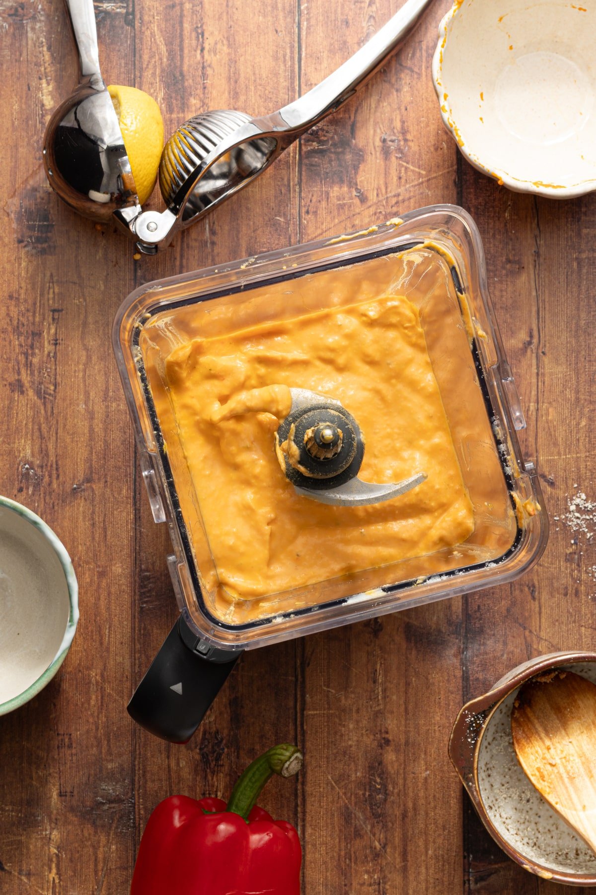 Protein pumpkin pasta sauce blended in a blender.