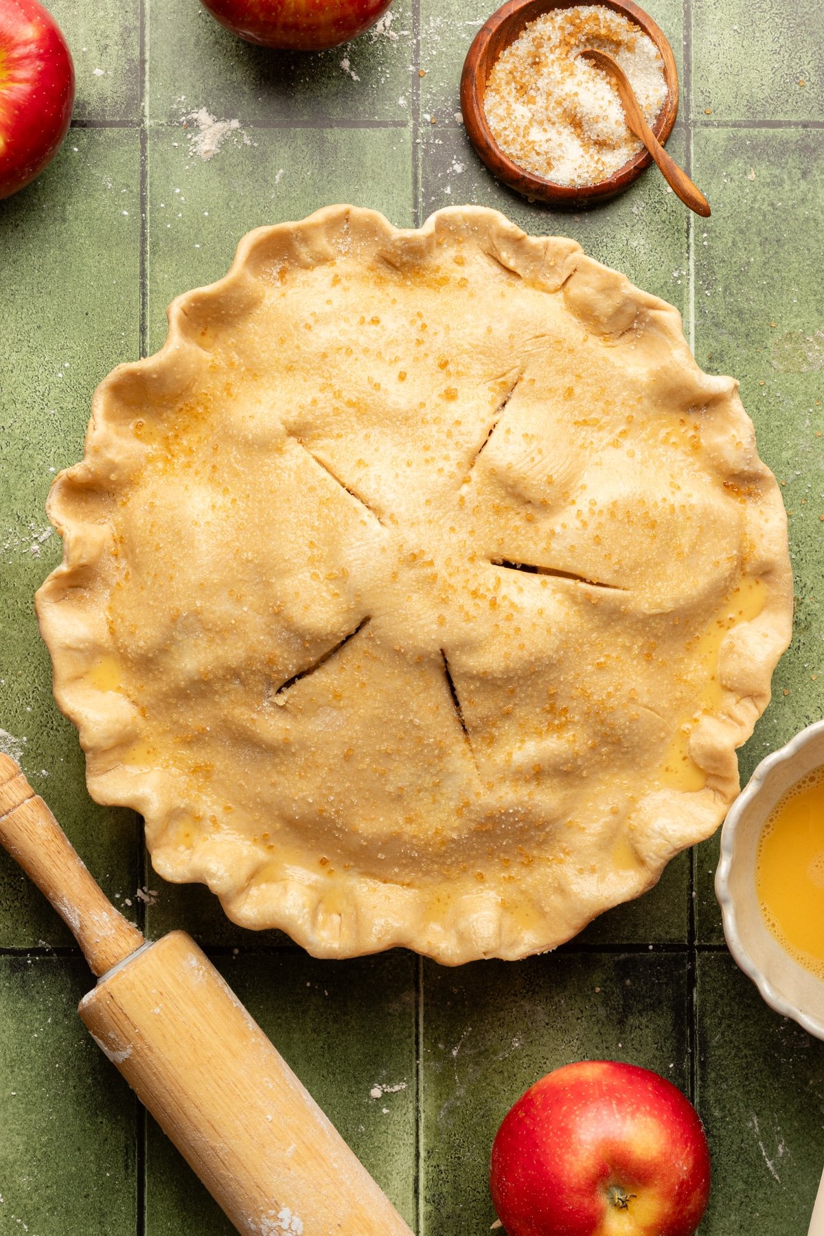 Healthy apple pie assembled and ready to be baked.