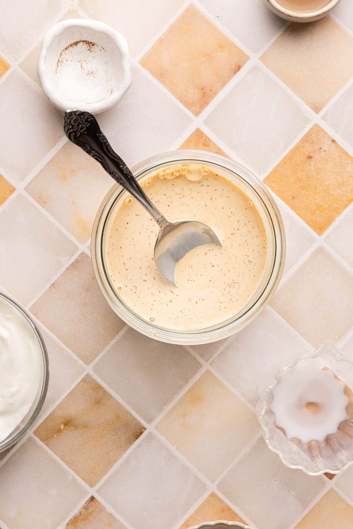 Mix and instant coffee mixed together in a glass jar.