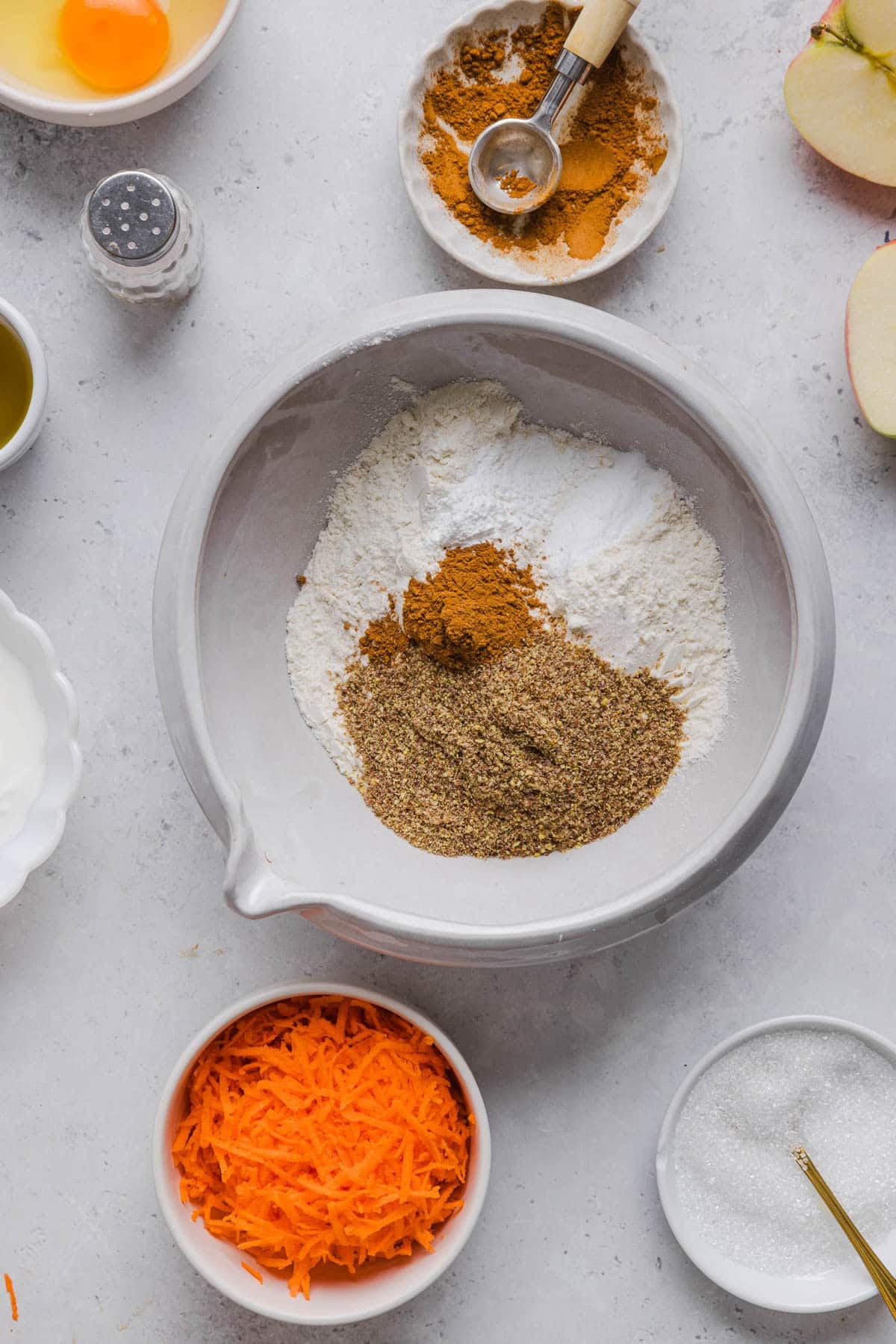 All of the dry ingredients (except the sanding sugar) in bowl before mixing.