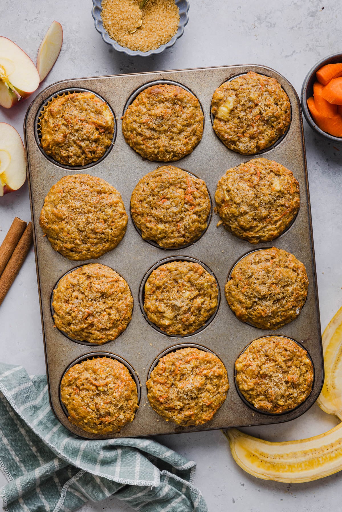The baked muffins in the muffin tin.