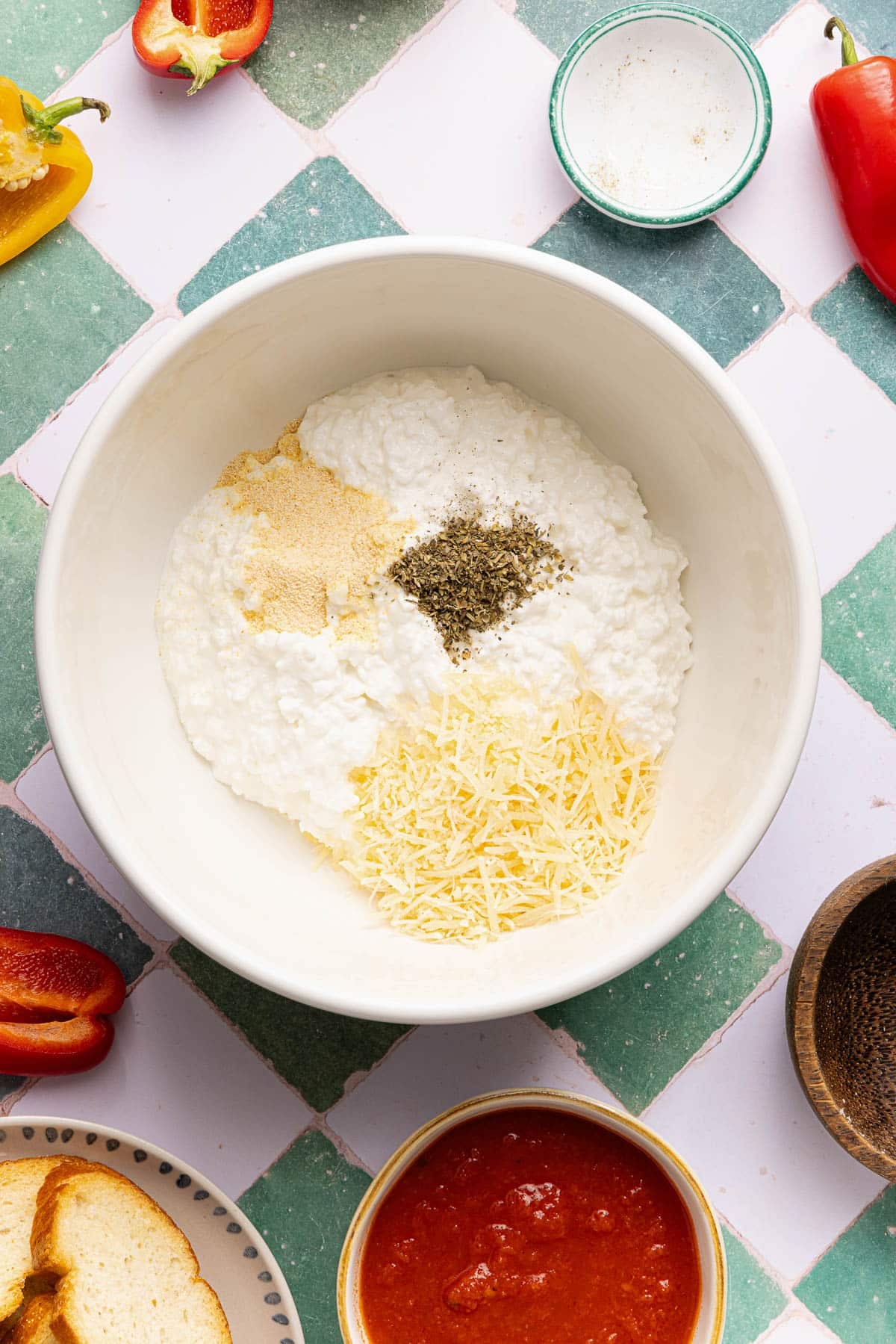 The cottage cheese mixture in a bowl.