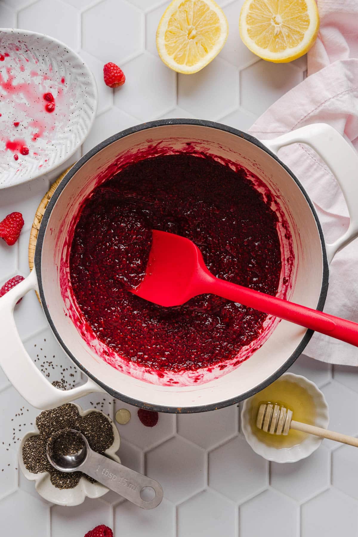 Everything for the jam stirred together in the saucepan.