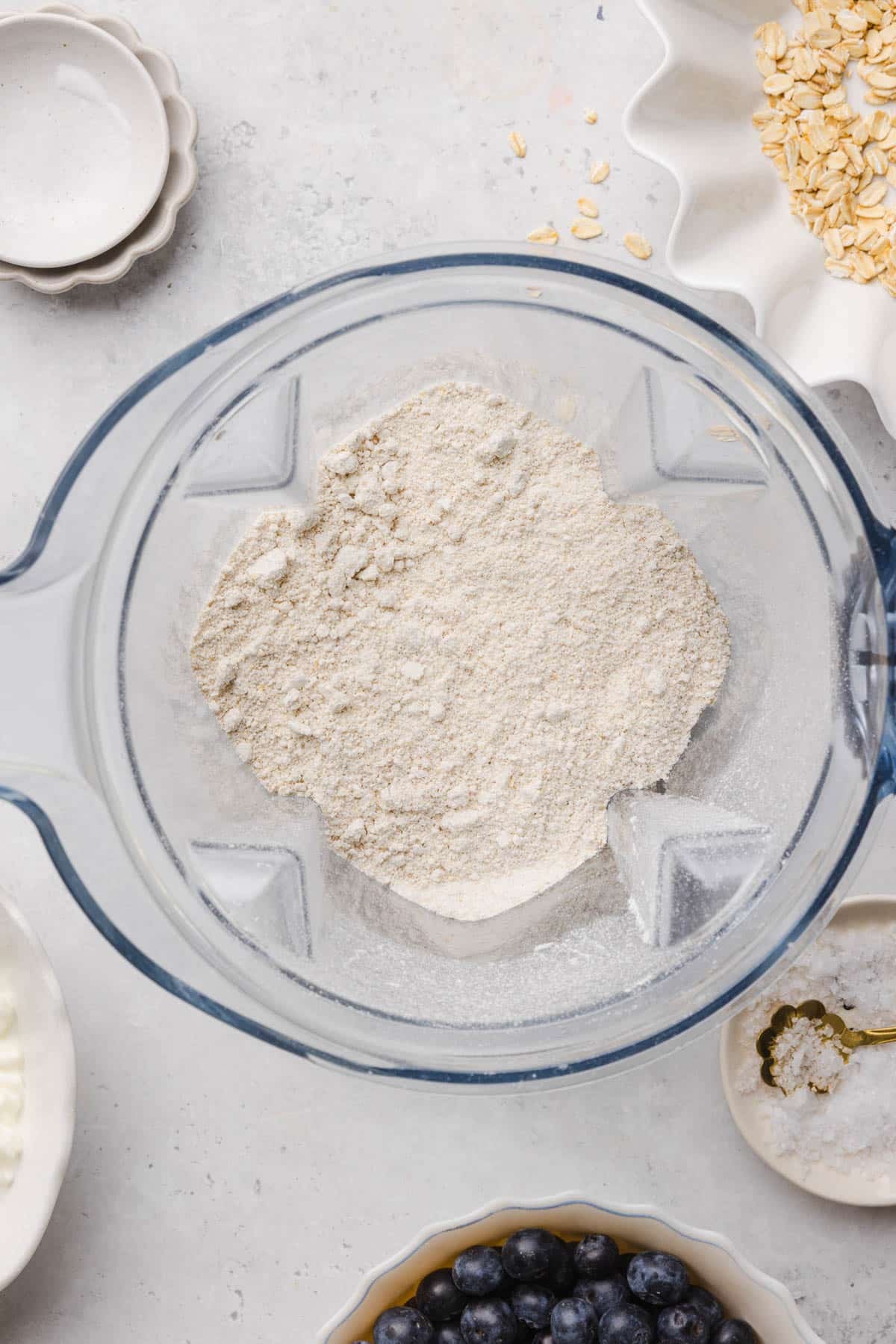 The dry ingredients blended into a fine flour in the blender bowl.