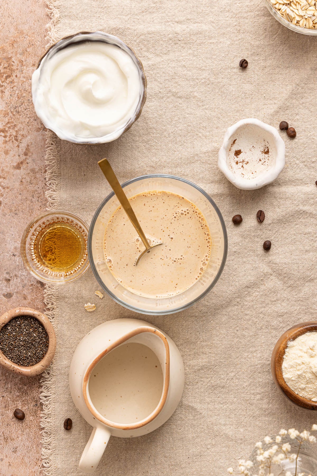 The mix and espresso mixed together in the jar before adding the other ingredients.