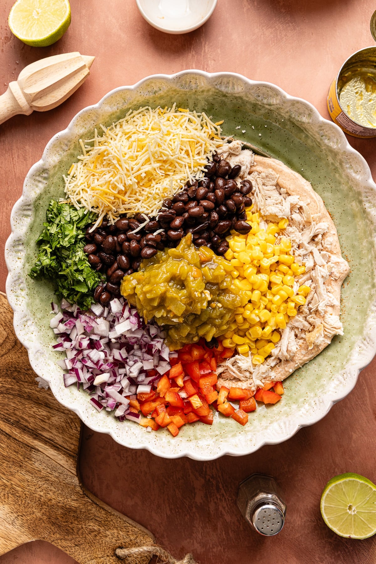 All of the ingredients for the southwest chicken salad in a bowl before mixing everything together.